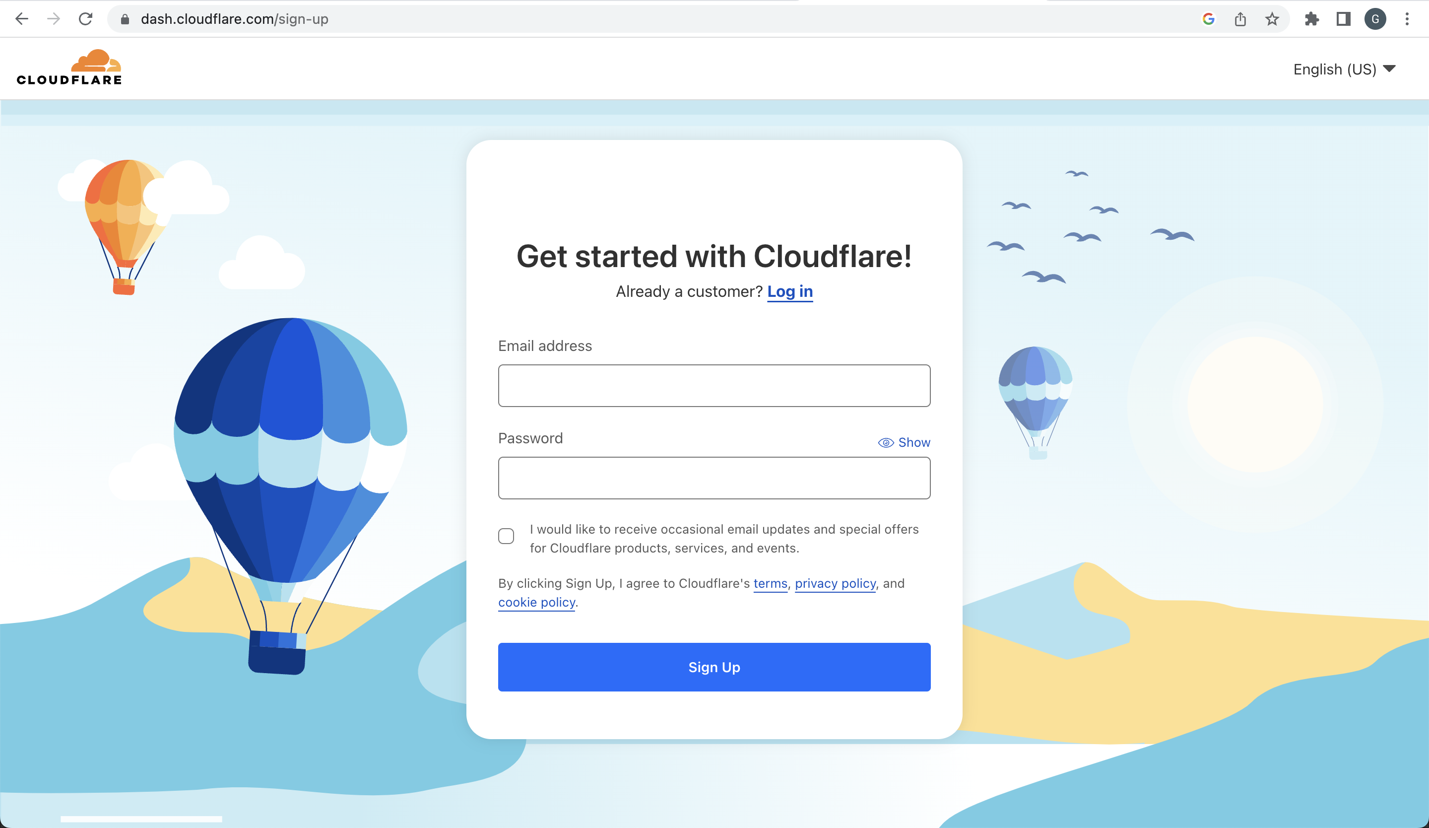 Screenshot showing the Getting started page for Cloudflare.